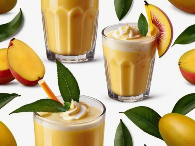 Produktfotografie von Mango-Milkshake in Glas mit weißem Hintergrund