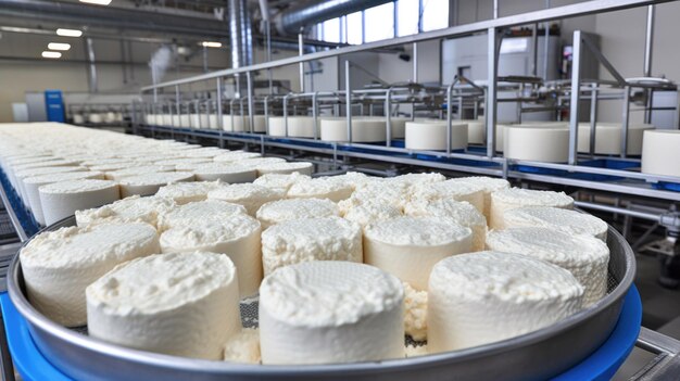 Produktion neuer Waren in der Fabrik moderne Technologien Hüttenkäse Lebensmittel Milch