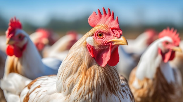 Produktion von Hühner-Eiern auf einer Geflügelfarm im Freien, Bild erzeugt durch KI
