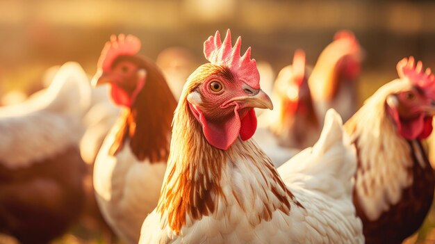 Produktion von Hühner-Eiern auf einer Geflügelfarm im Freien, Bild erzeugt durch KI