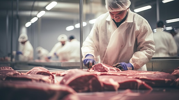 Foto produktion von rindfleisch im schlachthof