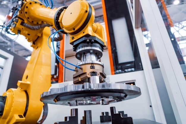 Foto produktionslinien für roboterarme moderne industrietechnologie. automatisierte produktionszelle.