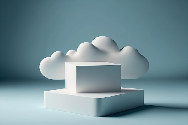 Produktpodium mit weißen Wolken Produktpräsentationsstand auf blauem Hintergrund 3D-Rendering