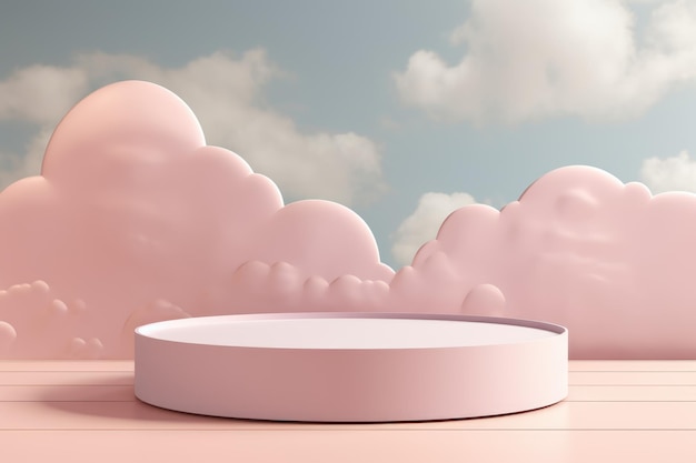 Produktpodium mit Wolken in weichen Pastellfarben für die Produktpräsentation Mockup für Markenverpackungen