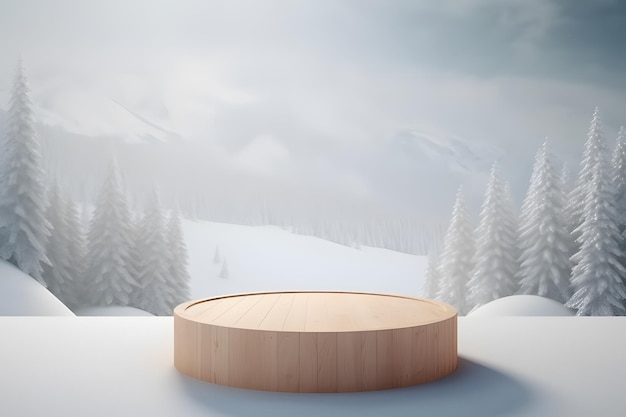 Produktpräsentationshintergrund mit einem leeren Bereich, umgeben von Schnee