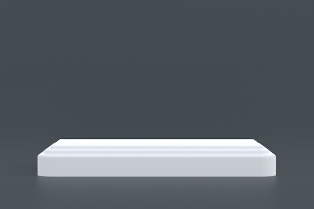 Produktständer, Podium minimal auf grauem Hintergrund für die Präsentation kosmetischer Produkte.