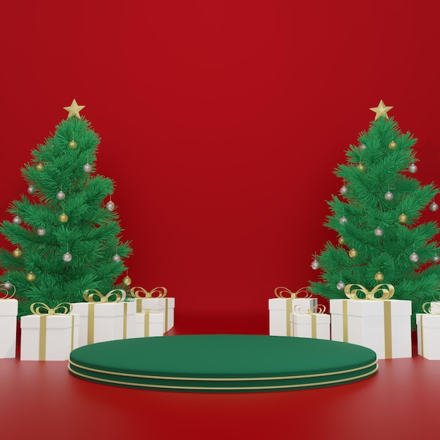 Produktstand im roten Raum Studioszene für Produkt minimales Design3D-Rendering Weihnachten und Glück