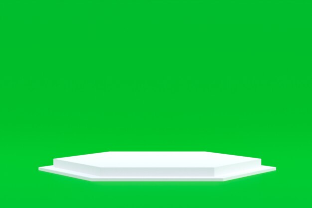 Produktstand, Podium minimal auf grünem Hintergrund für die Präsentation kosmetischer Produkte.