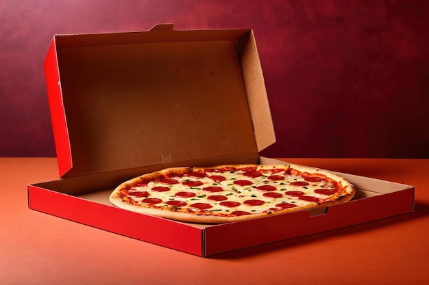 Produktverpackungs-Mockup-Foto von einem Werbe-Fotoshoot des Pizza-Box-Studios