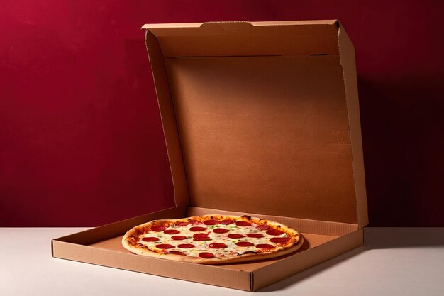 Produktverpackungs-Mockup-Foto von einem Werbe-Fotoshoot des Pizza-Box-Studios