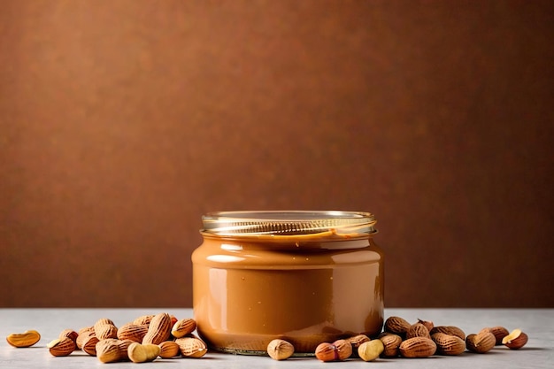 Produktverpackungs-Mockup-Foto von Jar of Peanut Butter Studio Werbe-Fotoshoot