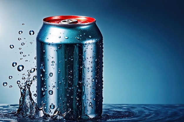 Produktverpackungs-Mockup-Foto von Soda-Dose mit Wassertropfen Werbe-Studio-Fotoshoot