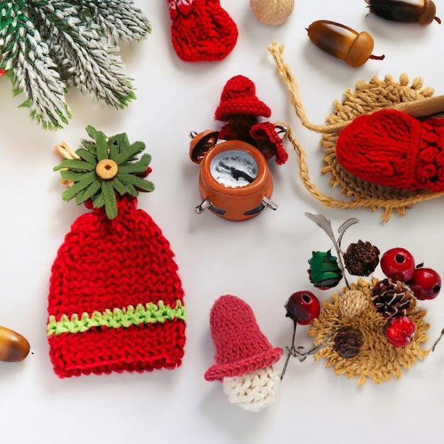 Produto artesanal para grupo de férias de inverno de ornamento de tricô como cogumelo relógio de bolota de folha