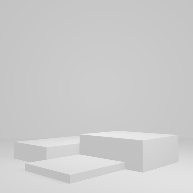 Produto de cubo branco Stand em sala branca, Studio Scene For Product, design minimalista, renderização 3D
