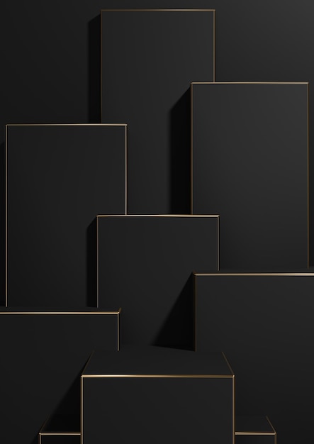 Produto de fundo geométrico mínimo 3D preto exibe linhas douradas papel de parede de produtos de luxo