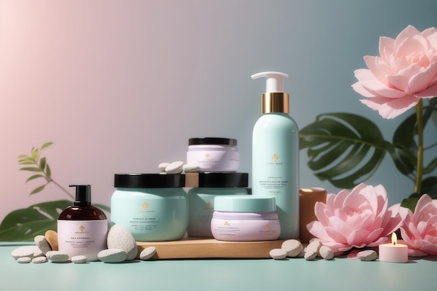 Produtos cosméticos de beleza e maquetes de spa