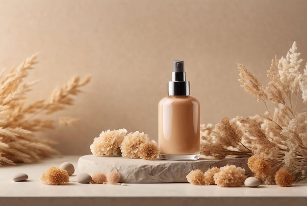 Produtos cosméticos de cor bege natural