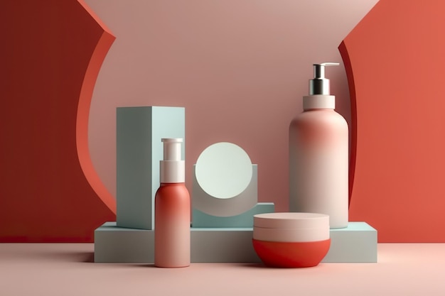 Foto produtos de beleza e cuidados com a pele design moderno em 3d de fundo de cosméticos naturais de luxo fresco de verão