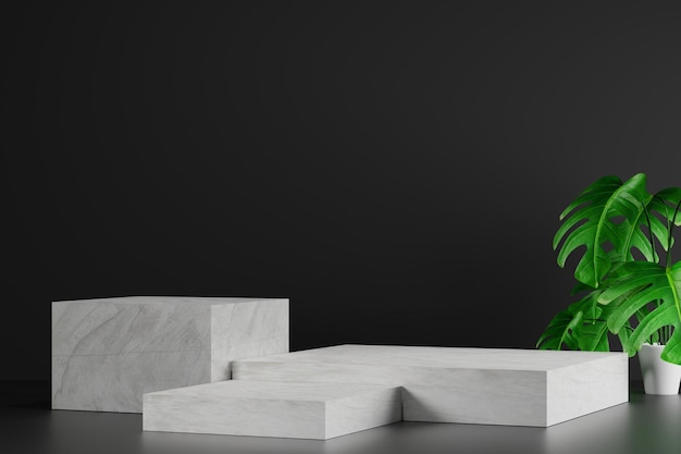 Produtos de fundo 3d mostrar cenas de pedestal com plataformas geométricas fundo escuro com pódio suporte para exibir produtos cosméticos no palco 3d render ilustração 3d