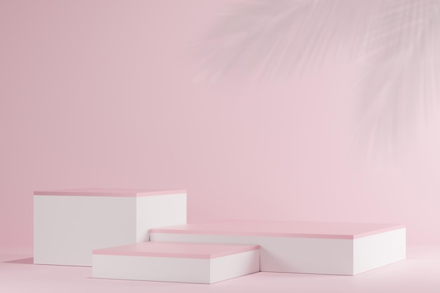 Produtos de fundo 3d Mostrar cenas de pedestal com plataformas geométricas fundo rosa com pódio Suporte para exibir produtos cosméticos no palco 3d render ilustração 3d