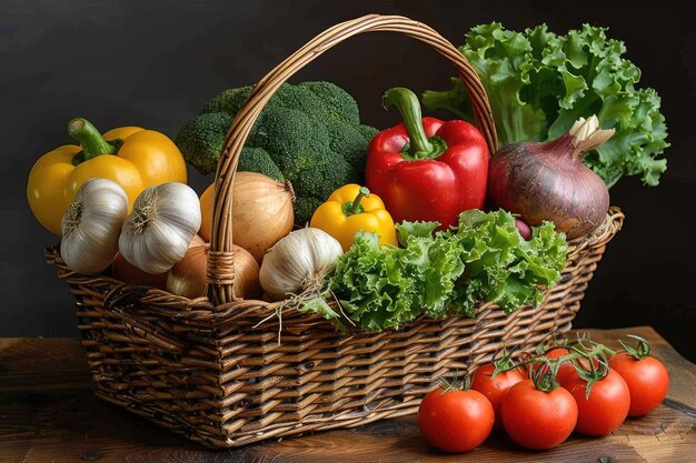 produtos de legumes frescos com cesta fotografia de alimentos de publicidade profissional