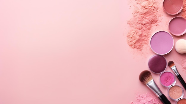 Foto produtos de maquiagem com fundo rosa