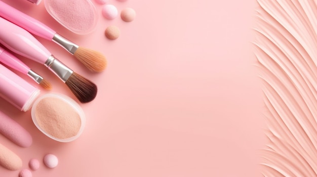 Foto produtos de maquiagem em fundo rosa ilustração ai generativexa