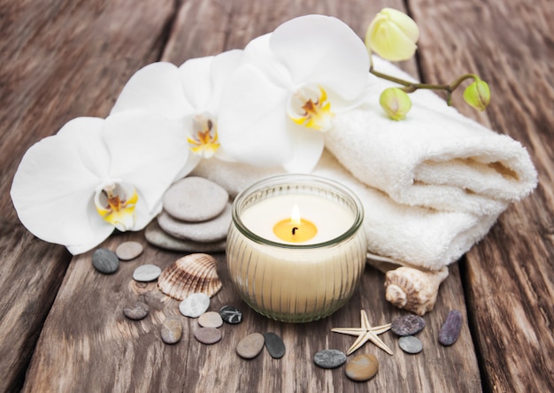 Produtos de spa com orquídeas