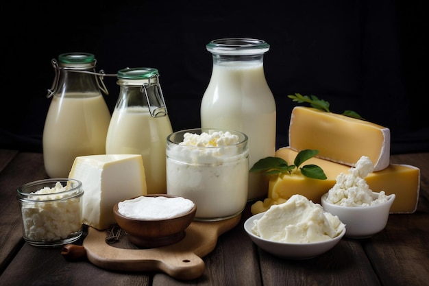 Produtos lácteos Kefir de leite e queijos AI Generated