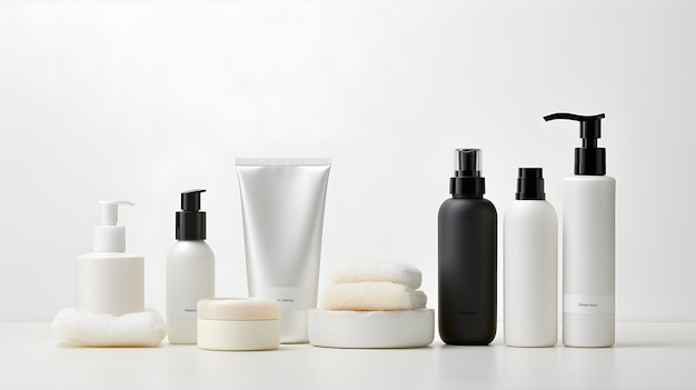 Produtos para lavagem facial e cuidados com a pele, uma exibição refrescante e detalhada de itens essenciais de higiene facial