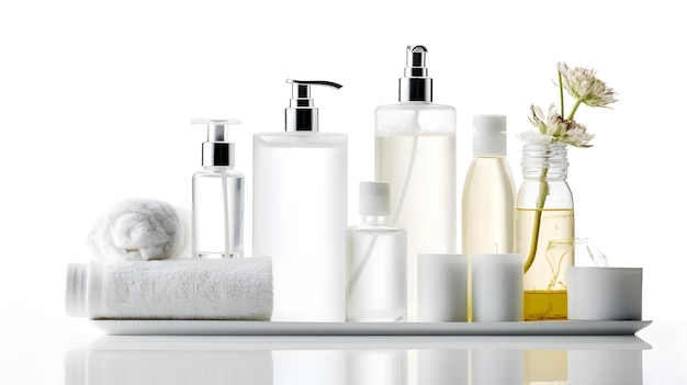 Produtos para lavagem facial e cuidados com a pele, uma exibição refrescante e detalhada de itens essenciais de higiene facial