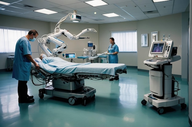 Profesional médico con el paciente en la habitación del hospital