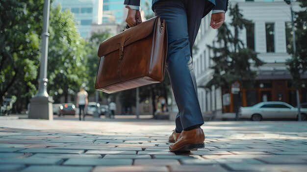 Profesional en movimiento elegante hombre de negocios caminando por la calle de la ciudad con confianza paso en el entorno urbano concepto de éxito y estilo IA