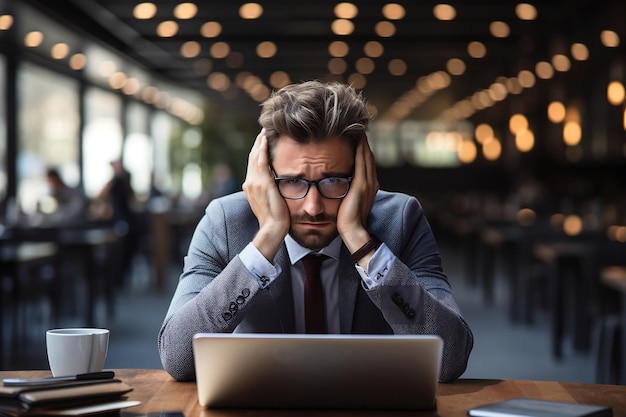 Profesional de negocios abrumado en el trabajo IA generativa