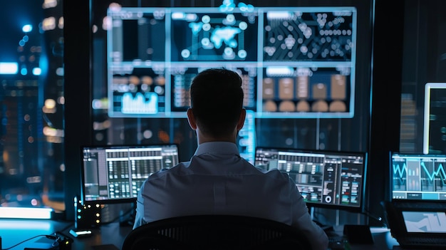 Un profesional que utiliza la IA para rastrear y prevenir las amenazas cibernéticas tecnología IA