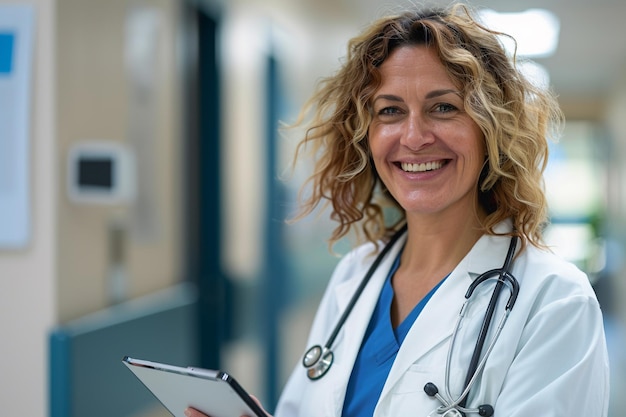 Profesional de la salud femenina confiada en el hospital con IA generada