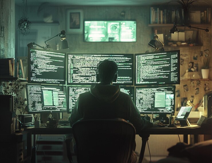 Foto profesional de ti que supervisa las operaciones de la red en una sala de control