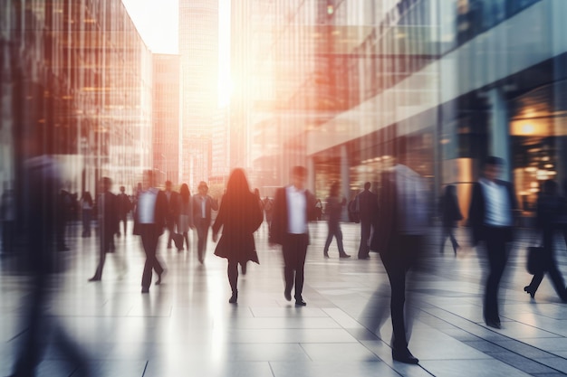 Profesionales de negocios caminando en la luz del atardecer urbano