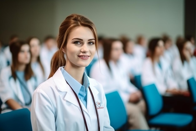 Profesionales de la salud sonrientes en un seminario generativo de Ai