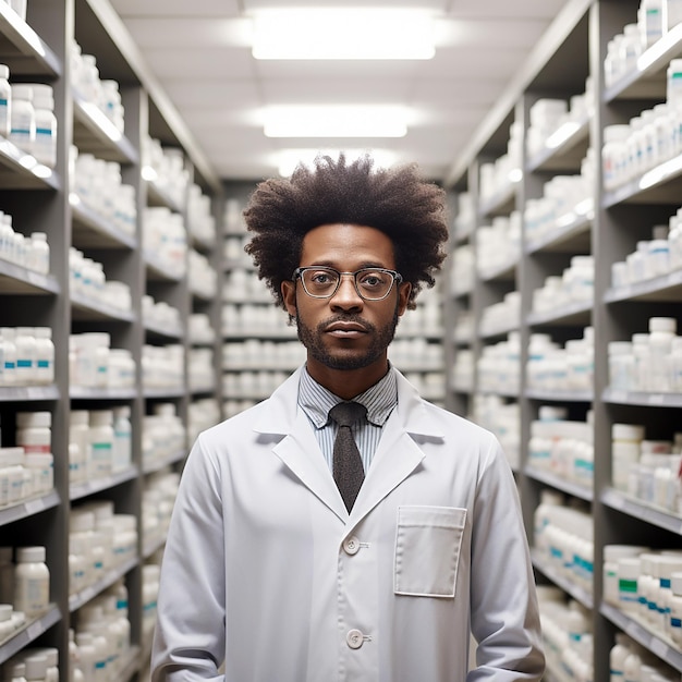 Profesionalismo de la farmacia Farmacista afroamericano de sexo masculino