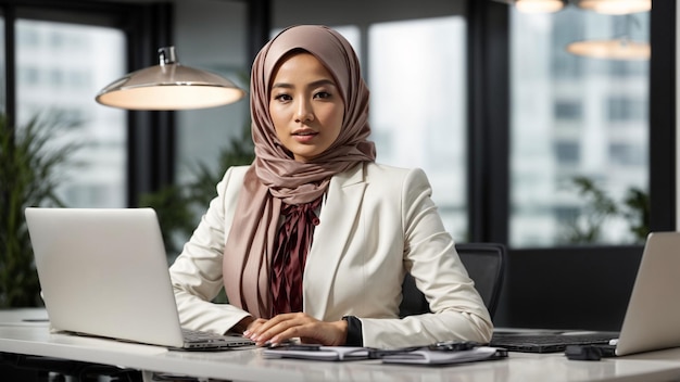 Foto profesionalismo moderno crear una impresionante foto de stock con una mujer de negocios asiática con un hijab