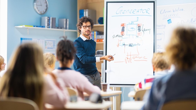 Un profesor dando una presentación en un salón de clases.