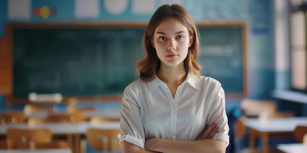 profesor en la escuela frente a los escolares en el retrato de clase IA generativa