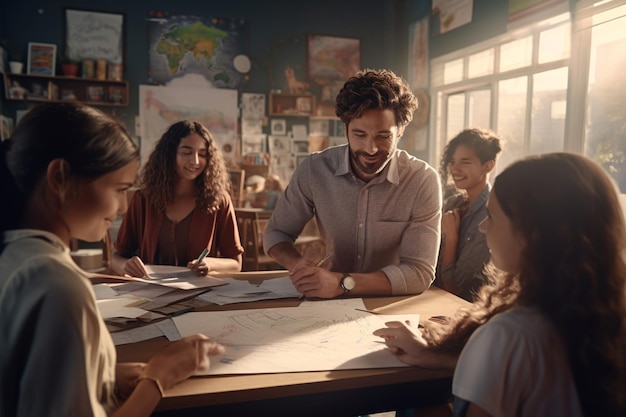 El profesor y los estudiantes colaboran en un servicio pr 00649 03