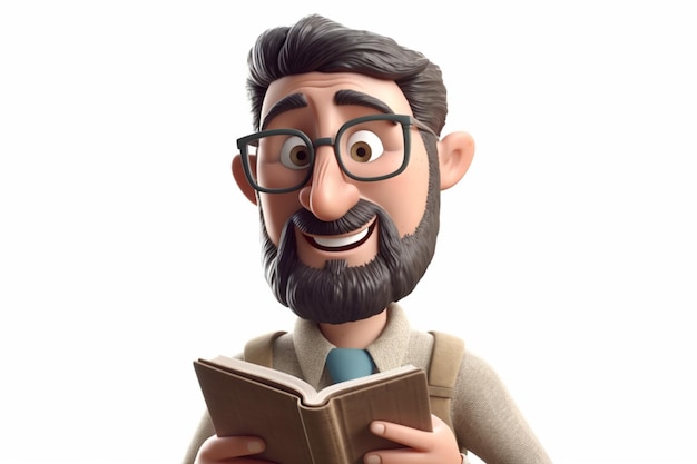 Profesor de personaje de dibujos animados con un libro