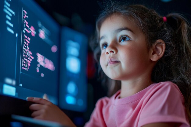 Un profesor de STEM involucrando a una clase de jóvenes estudiantes con lecciones de codificación en computadora