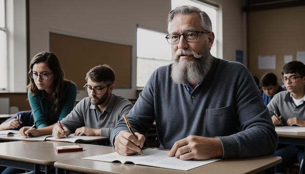 Un profesor de la universidad con el cabello blanco