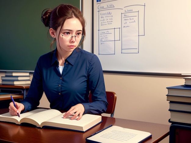 profesora elegante en un salón de clases