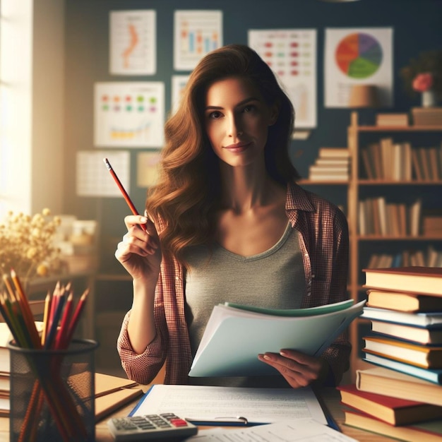 Profesora y libros foto realista