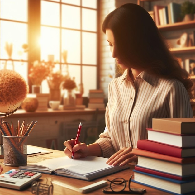 Profesora y libros foto realista